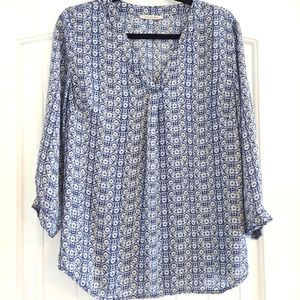 Anne Carson Blue & Nude Color Blouse Top Medium